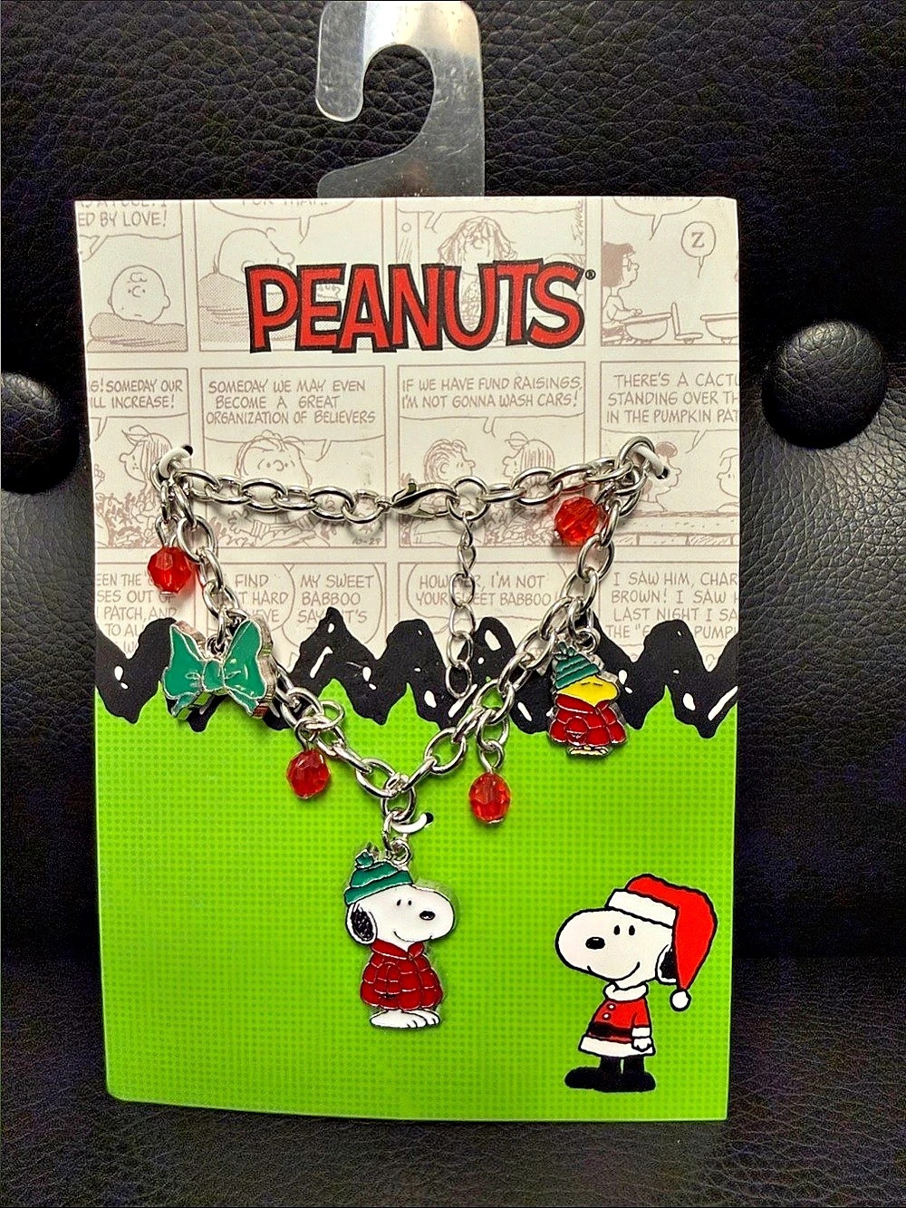 Peanuts Snoopy Winter Holiday Charm Bracelet Silver & Red